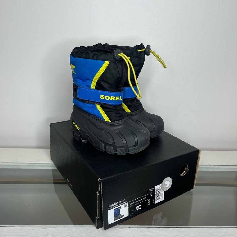 Sorel Unisex Toddler Size 9 Blue Black Flurry Winter Snow Boot With Box